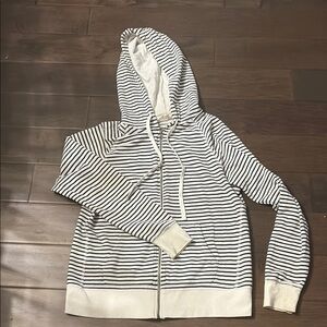 Danskin Striped Zip-Up Hoodie, size large navy and white